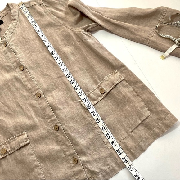 TAHARI Beige Tan Linen Blazer Sz Medium Jacket Button Down Lightweight Lagenlook - Picture 14 of 16